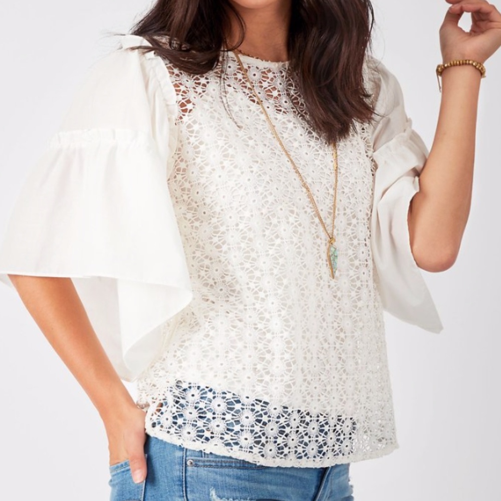 BNWT - 2X Stella & Dot White Lace Gertie Top